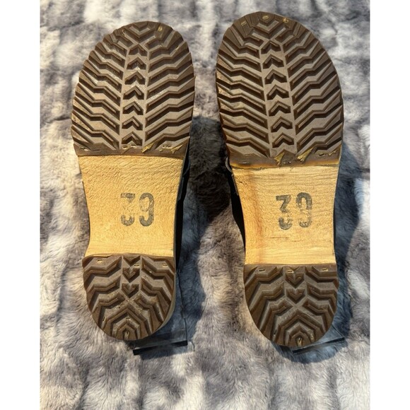 Black  Swedish Design Clogs Vollsjo Suede Leather Wooden Size EU 39/US 8 - Picture 8 of 8